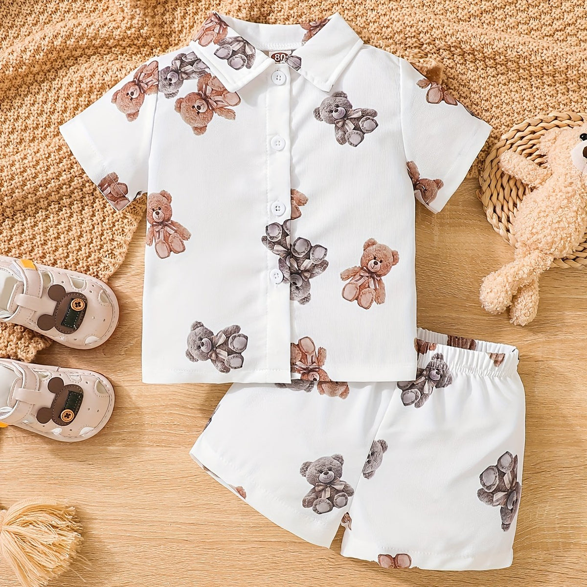 Baby Boys Cartoon Short Sleeve Shirt & Shorts Set