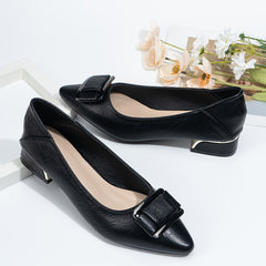 Metal Decor Chunky Low Heel Slip On Shoes Pointed Toe Lightweight Shoes