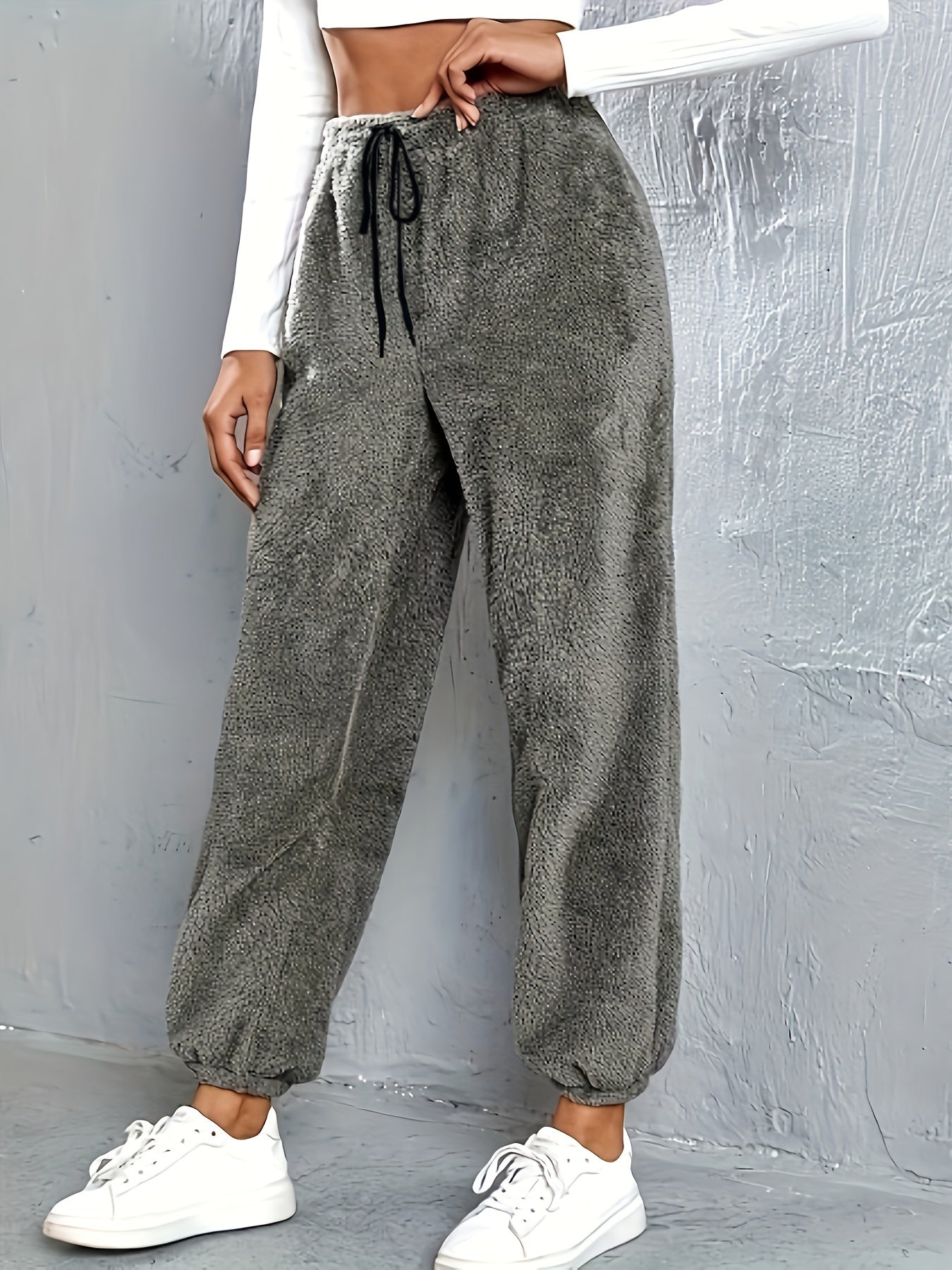  Warm Fleece Joggers Elastic Waist Pants