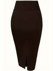 Business Casual Skirt Solid Split Back Stretch Bodycon Skirt