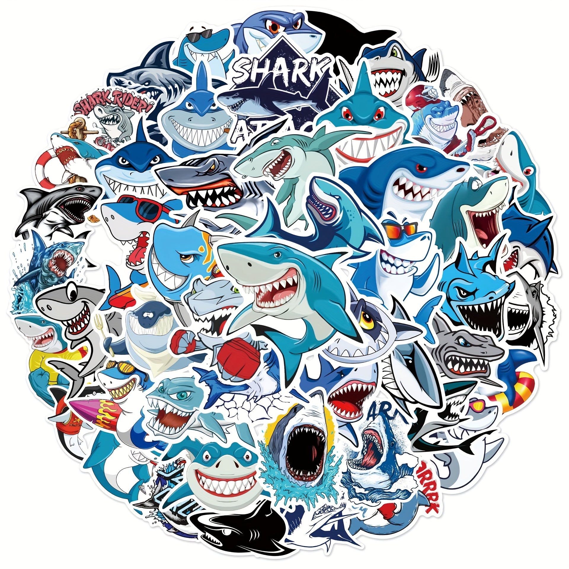 50pcs Shark Stickers Waterproof Vinyl Decals for Snowboards Bikes Computers