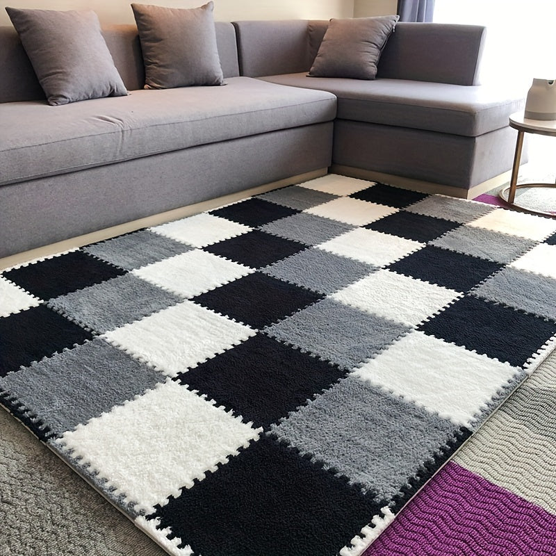12pcs Plush Puzzle Floor Mat Interlocking Carpet Fluffy Rug