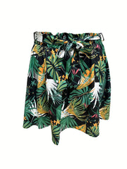  Solid Notched Neck Tank Top & Tropical Print Skirt Outfit