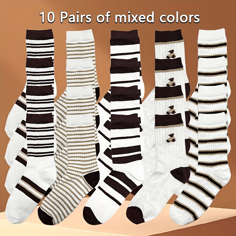 Striped Crew Socks Breathable & Comfy All match Women's Stockings