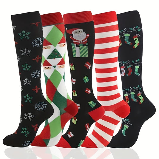 5 Pairs Warm Compression Thigh Socks Christmas Gift