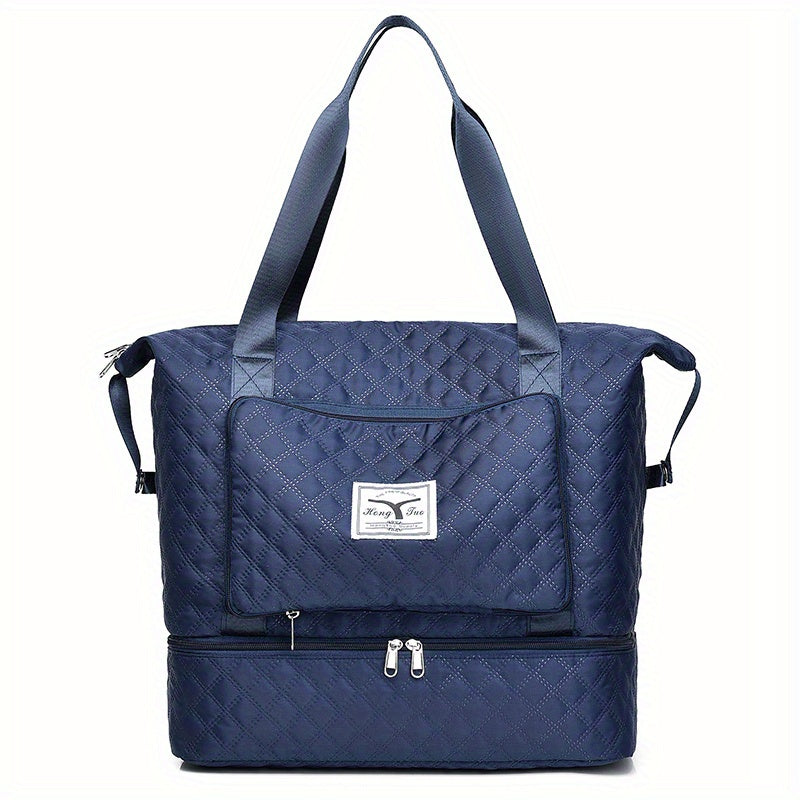 Argyle Pattern Travel Bag Large Capacity Duffel Bag with Shoes Compartment
