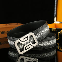 Men's Fish Embossed Belt Cowhide Texture 1.5in Width