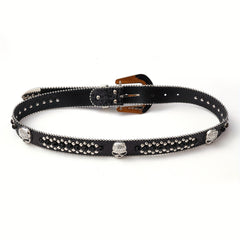 Skull Rivet Rhinestone Belt Hip Hop PU Leather Western Cowboy Cowgirl Bling Belt