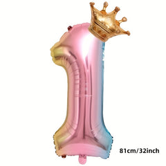 32 inch Gradient Crown Number Balloon for Celebration