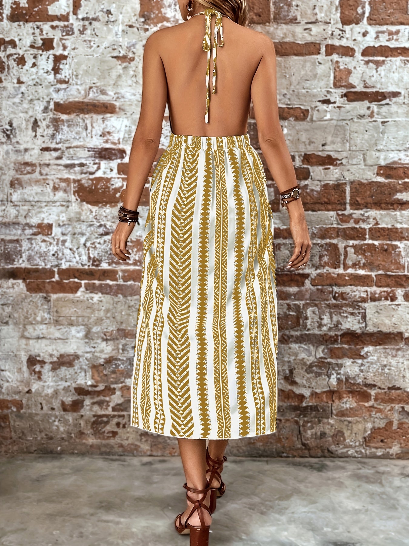 Halter Neck Vacation Dress Sleeveless Split Thigh Slim Waist