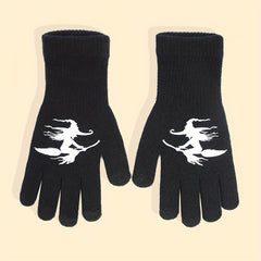 Halloween Witch Touch Screen Knitted Gloves, Windproof Warm Winter Gloves
