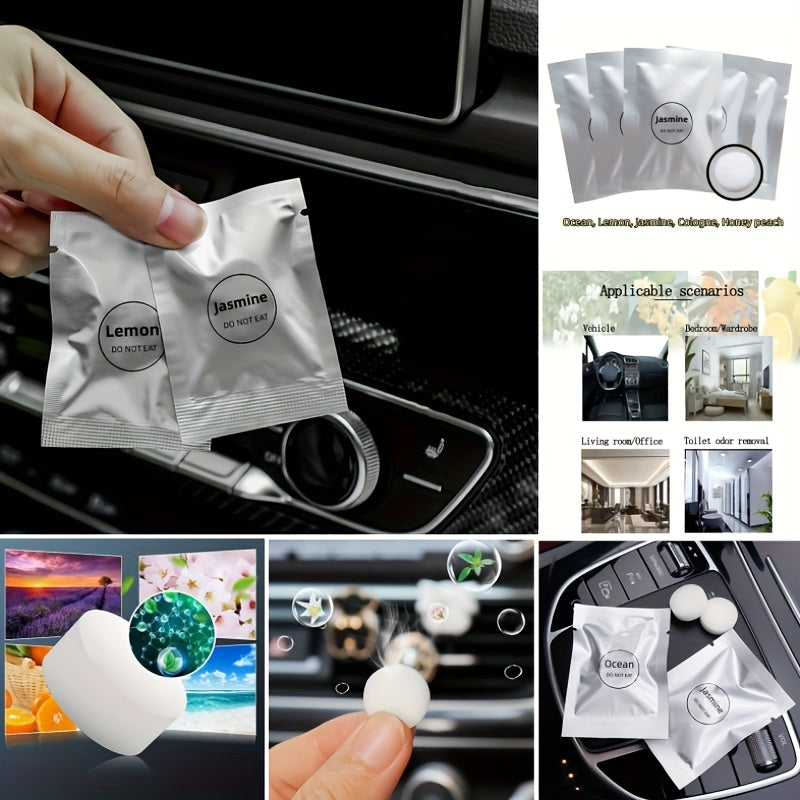 4pcs Car Fragrance Tablets Ocean Lemon Jasmine Cologne Honey Peach