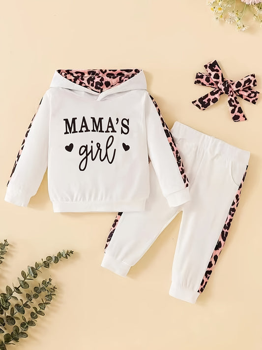 Leopard Print Hooded Top Pants Set Baby Clothes