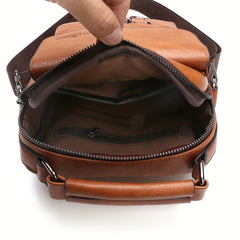 Men's Vertical Leather Shoulder Bag Cross Body Messenger Bag