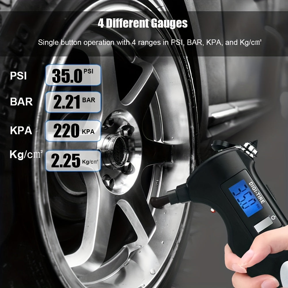 Digital Tire Pressure Gauge 150 PSI 4 Settings Car Truck 5 in 1 Tools
