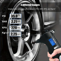 Digital Tire Pressure Gauge 150 PSI 4 Settings Car Truck 5 in 1 Tools