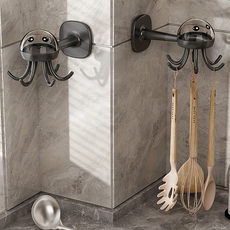 Kitchen Rotating Hook Utensil Storage Rack Wall Mounted Shelf
