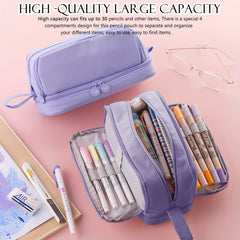 Large Pencil Case 4 Compartments Girls Boys Stationery Organizer Women Men