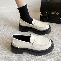 Women's Platform Loafers Slip On Shoes Preppy Style Faux Leather