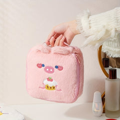 Cartoon Plush Makeup Bag Travel Roomy Cosmetic Pouch Toiletry Bag With Handle