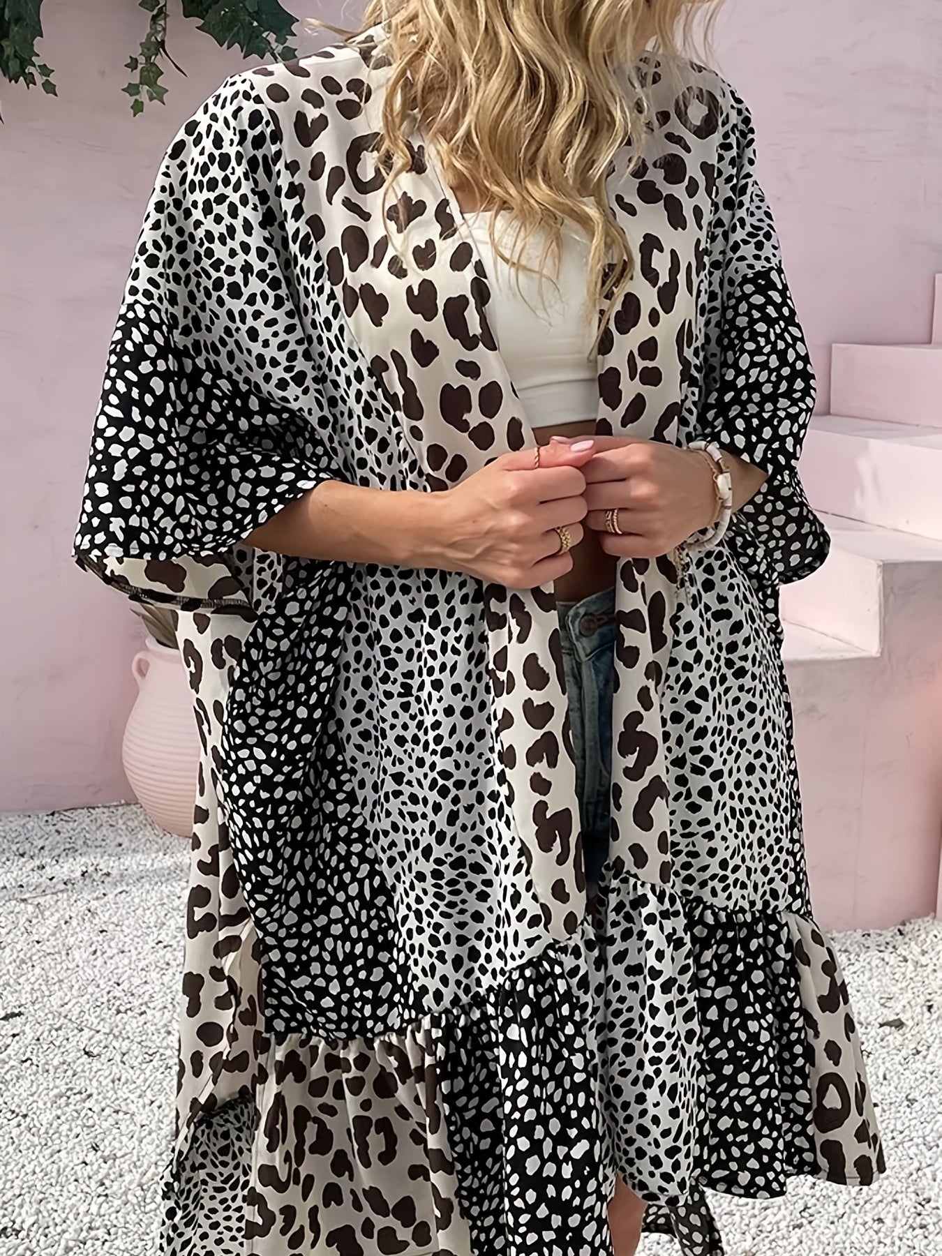 Leopard Print Cover Up Shirt Kimono Sleeve Robe