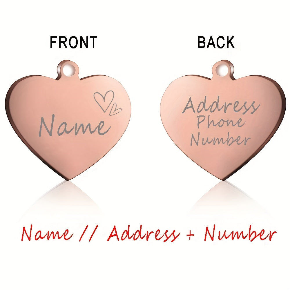 Personalized Dog ID Tag Heart Shape Engraved Stainless Steel Collar Tag