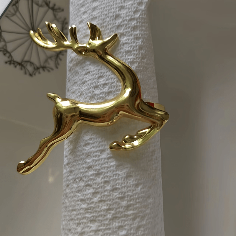 1pc Golden Deer Napkin Rings Solid Buckle Cast Iron Polished Metal