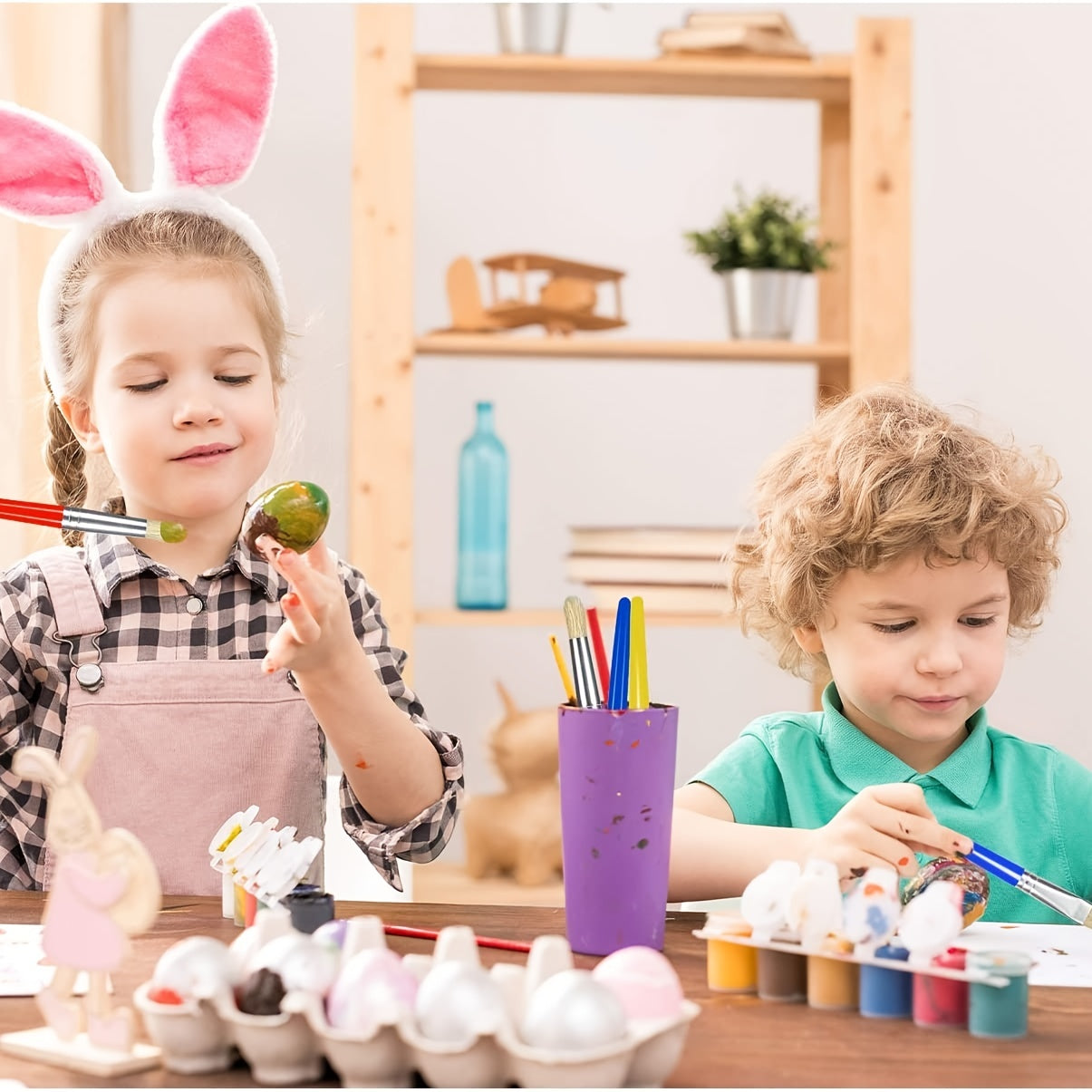 8 Pcs Kids Paint Brushes Round and Flat Easy to Clean No Shedding Bristles