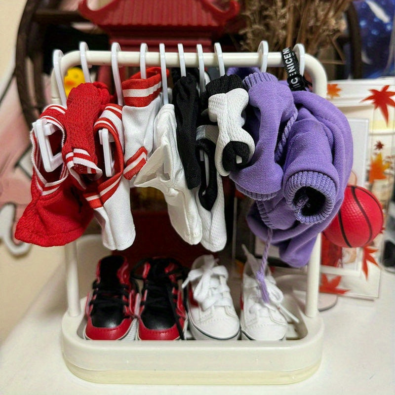 Doll House Mini Hanger Set with Hooks - Clothes & Shoe Rack for Dolls