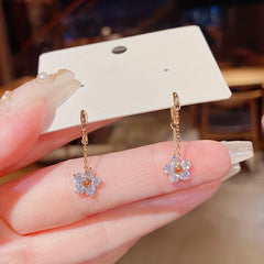 Rhinestone Flower Drop Earrings 18K Plated Hoop Huggie Ear Buckle Decor