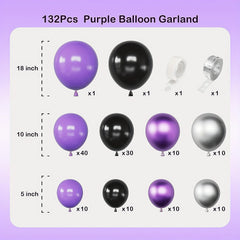 134pcs Purple & Silver Balloon Arch Garland Kit for Party Decoration