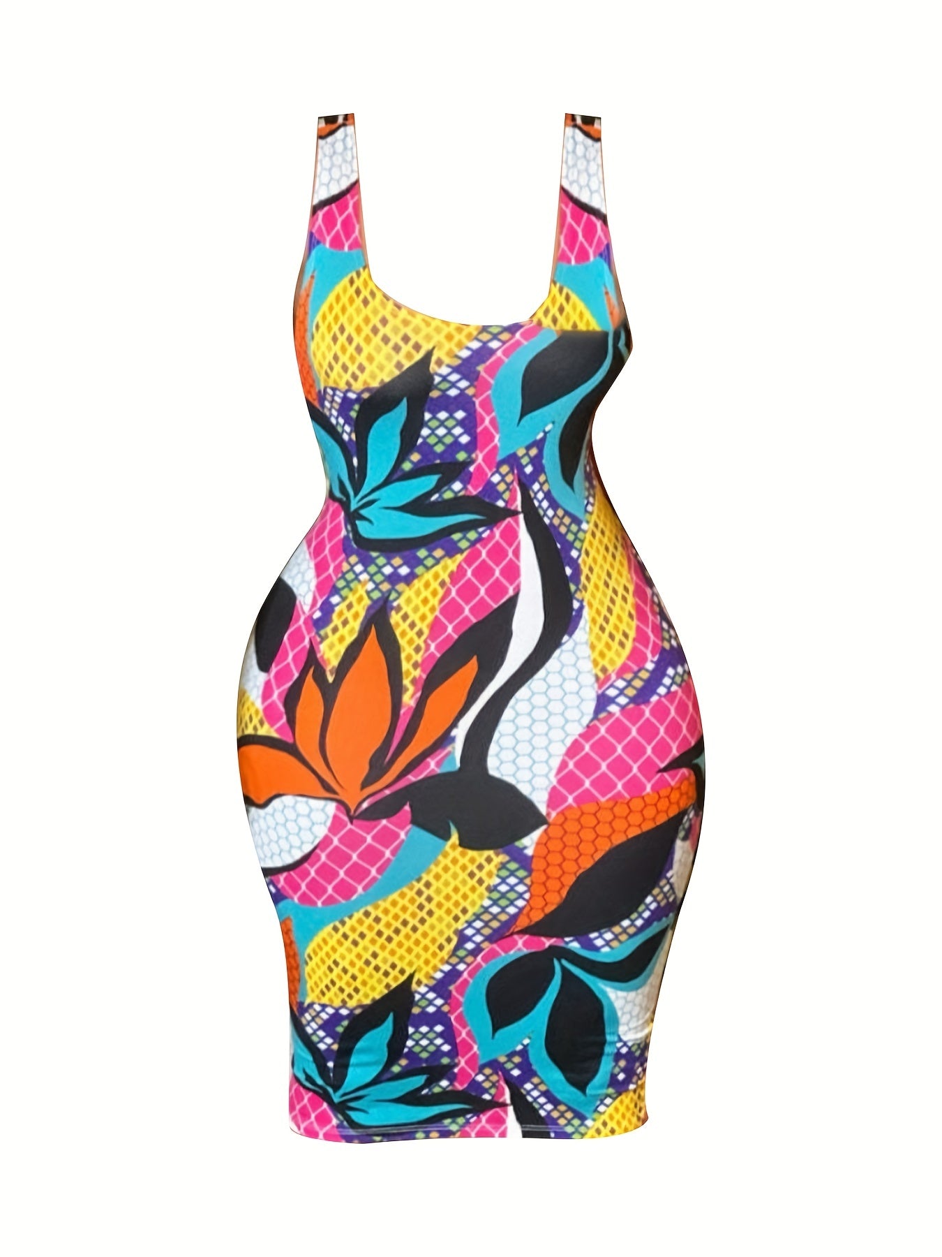 Colorblock Floral Print Midi Tank Dress