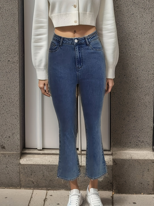 Vintage Flare Leg Jeans Street Slash Pockets Girls Denim Pants