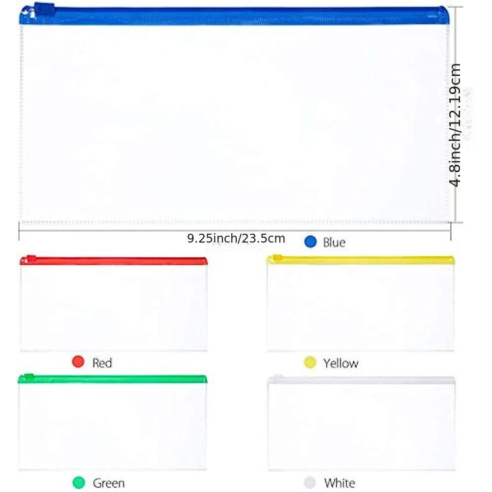 50pcs A6 Clear Document Bag Zipper Waterproof Wallet Pencil Bag 5 Colors