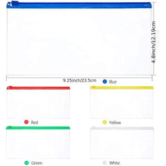 50pcs A6 Clear Document Bag Zipper Waterproof Wallet Pencil Bag 5 Colors