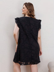  Lace Ruffle Sleeve Round Neck Tassel Tie Dress