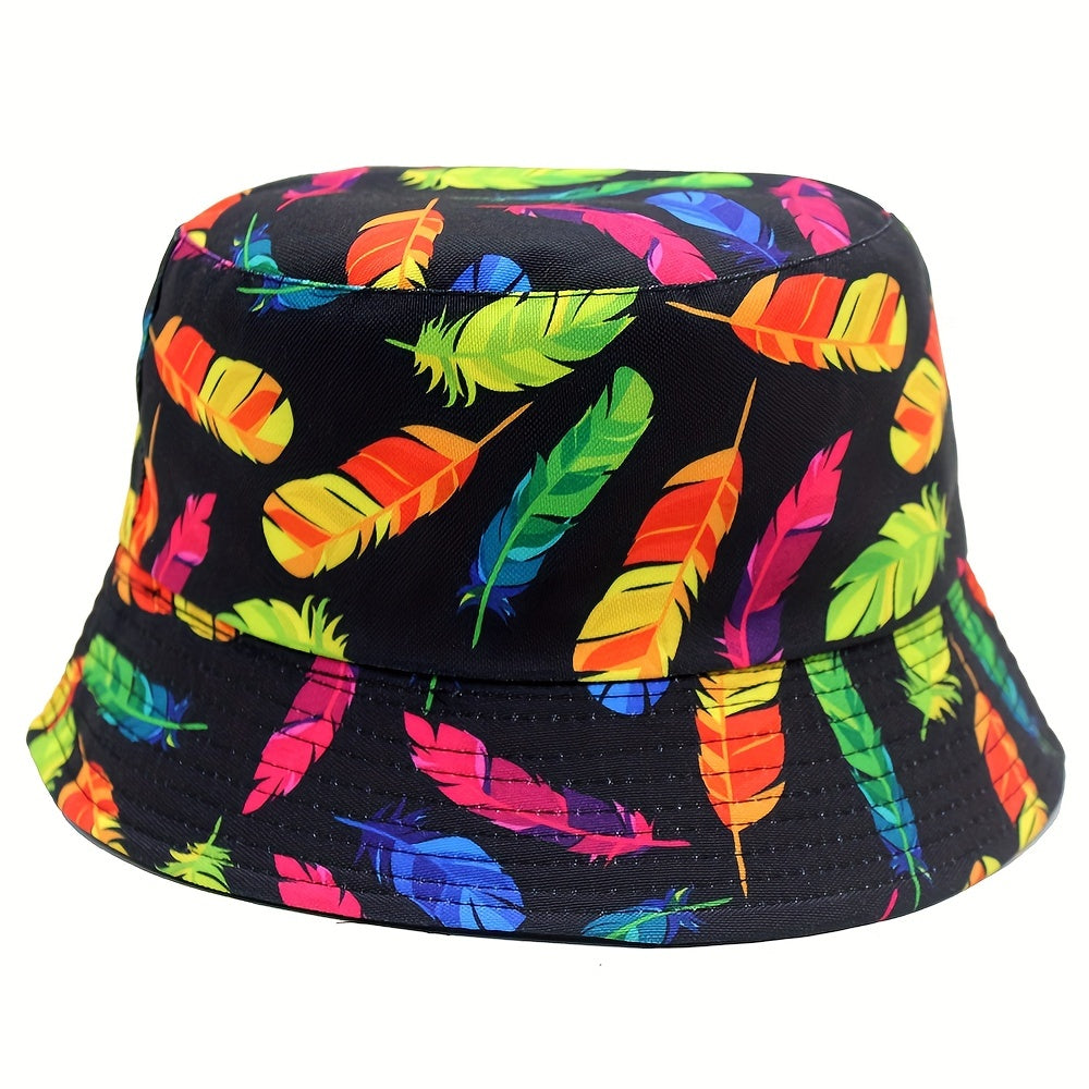 Feather Print Bucket Hat Casual Sunshade Beach Hat