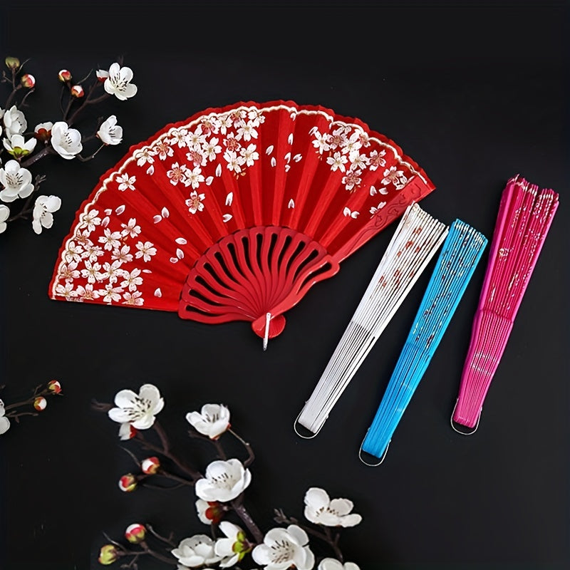 Plastic Folding Fan Retro Chinese Style Floral Fan