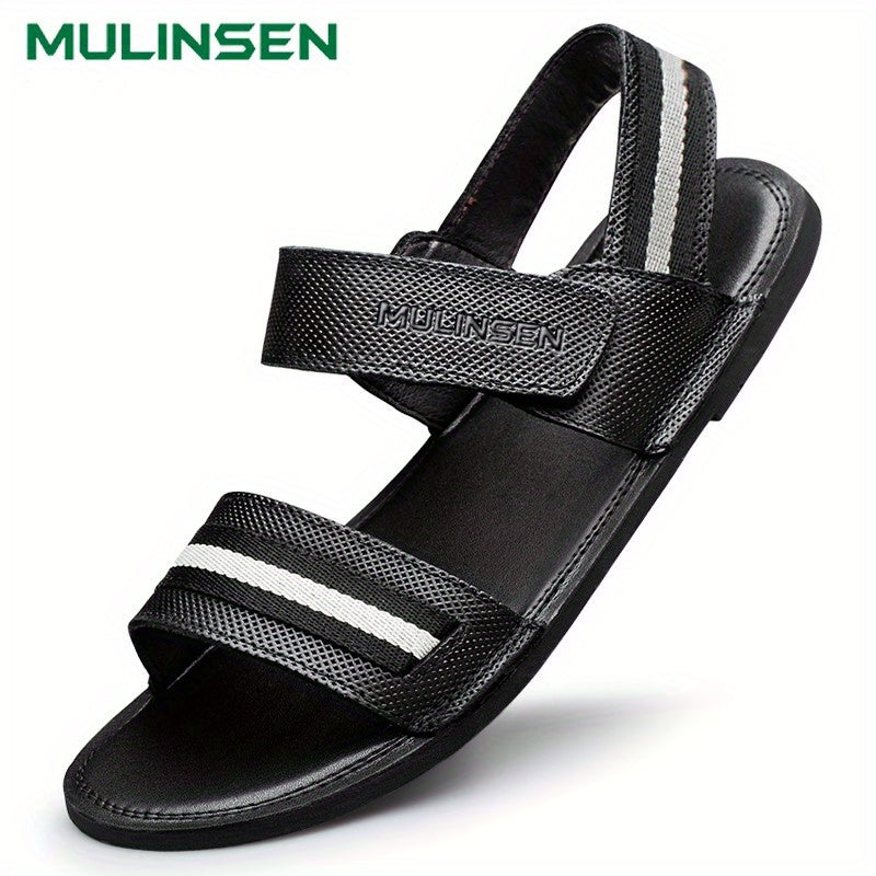 Men's Leather Flat Strap Sandals Soft Sole Beach Sandals