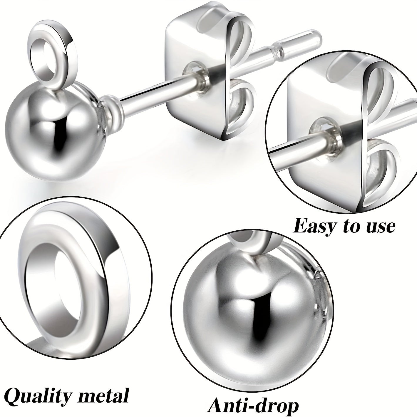20pcs Ball Post Earring Stud Set With Butterfly Earrings Pin Back