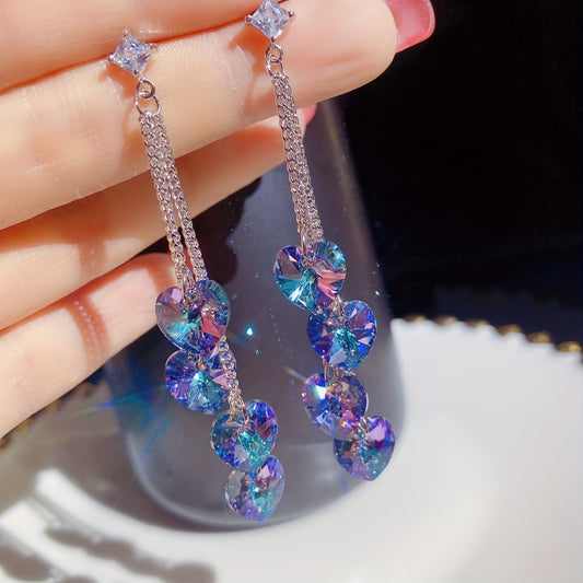 Heart Tassel Long Dangle Earrings Ladies Party Accessory Valentine Gift