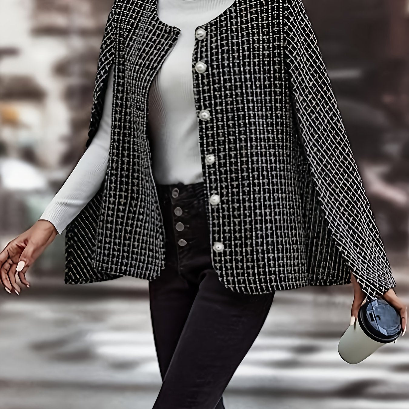  Women's Tweed Cape Sleeve Blazer