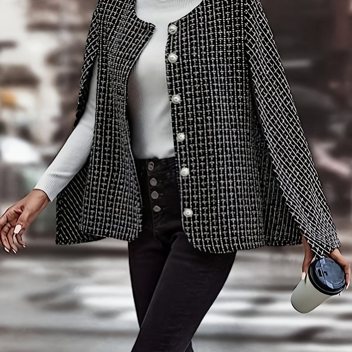  Women's Tweed Cape Sleeve Blazer
