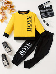 2pcs Boys GOOD MOOD Long Sleeve Sweatshirt & Sweatpants Set