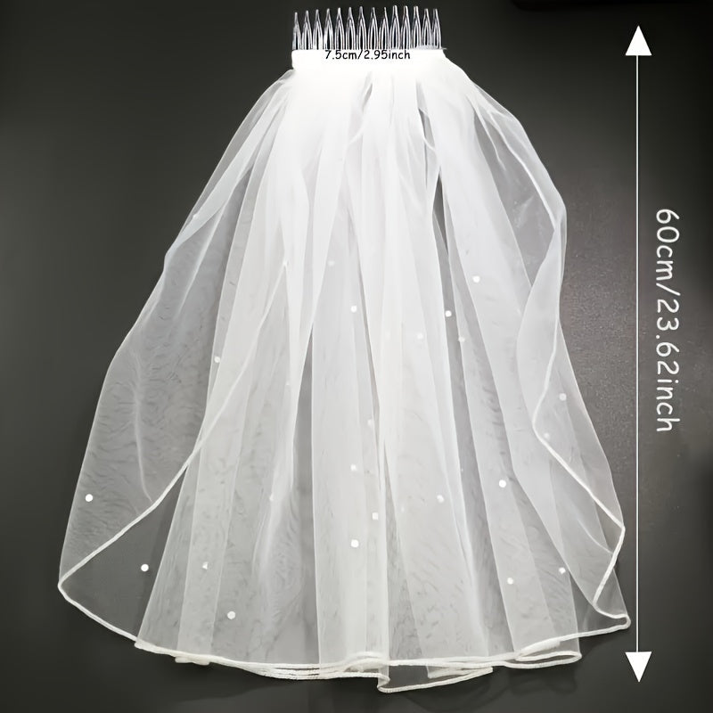 Short Wedding Veil with Pearl & Rhinestone Embellishments