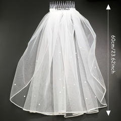 Short Wedding Veil with Pearl & Rhinestone Embellishments