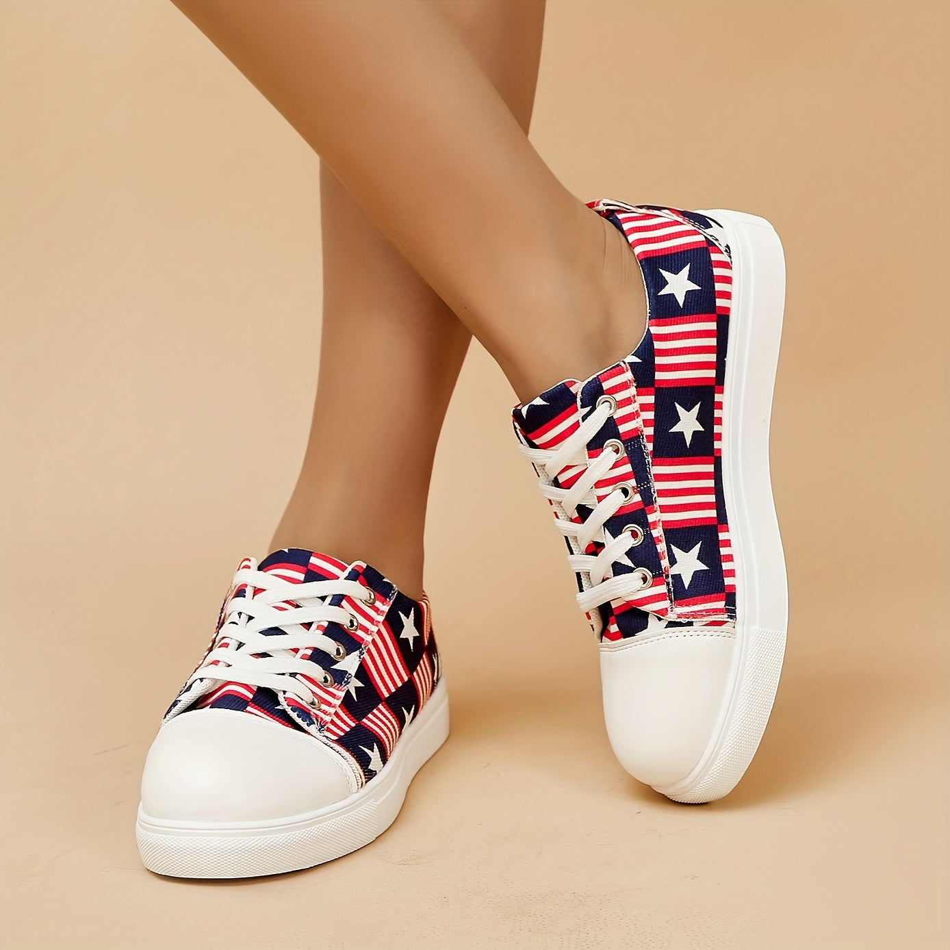 Women's Stars & Striped Canvas Shoes Lace Up Sneakers