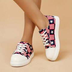 Women's Stars & Striped Canvas Shoes Lace Up Sneakers