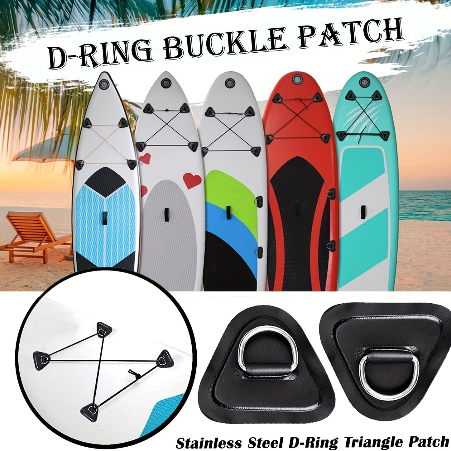 4pcs Stainless Steel D Ring Patches for Boats & Paddleboards