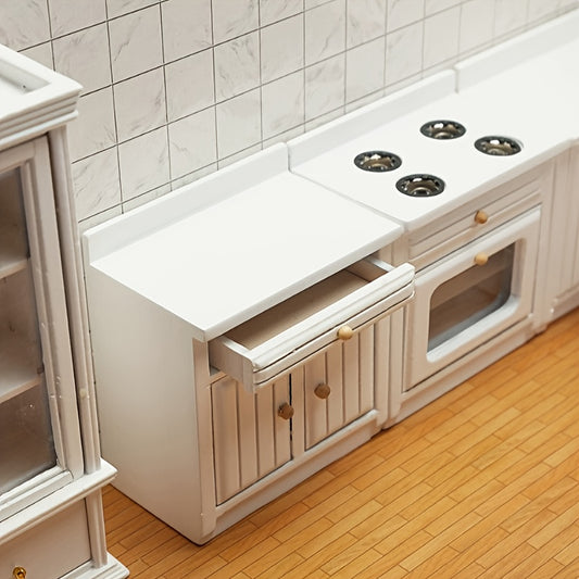 1:12 Scale Kitchen Set 4pcs Wooden Cabinets Sink Countertop Oven & Stove